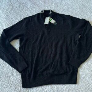 New Perry Ellis men’s pullover half zip sweater black and gray